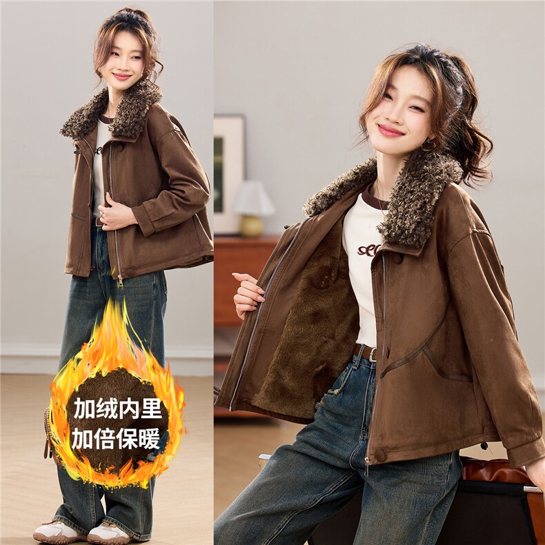 现货25冬新款麂皮绒加厚毛毛外套衣珂纱朗2D044-811-P175-K265,女装派克服,衣珂纱朗