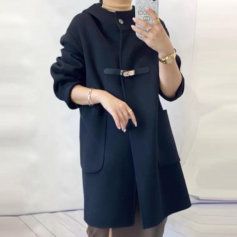 2022新款斗蓬式连帽扣扣羊毛双面呢大衣,女装其它,L·H·X