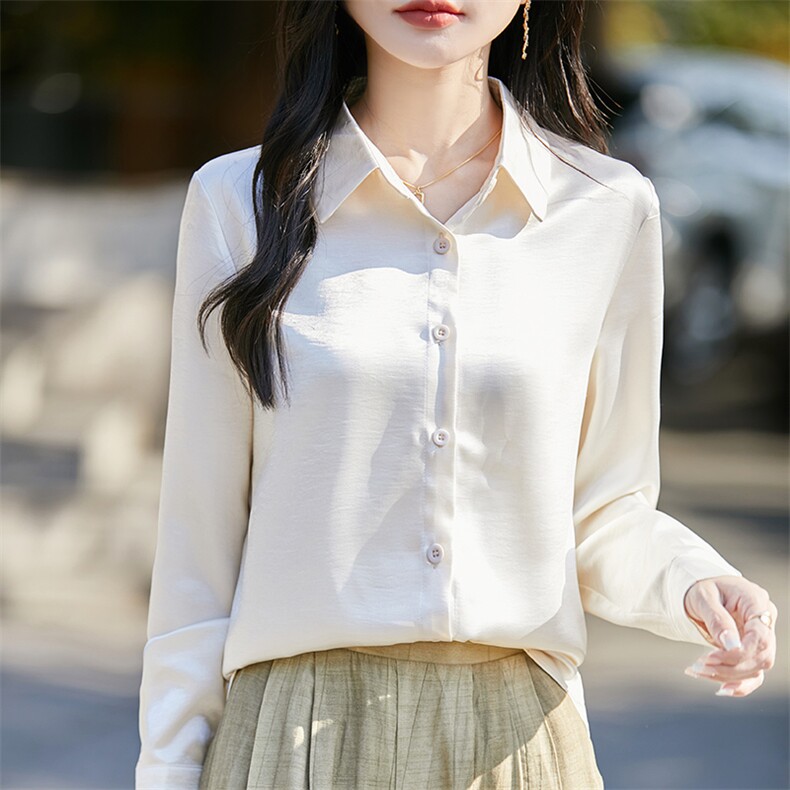 2025早春高端POLO领真丝衬衣女新款纯色显瘦桑蚕丝气质外搭衬衫韩图片