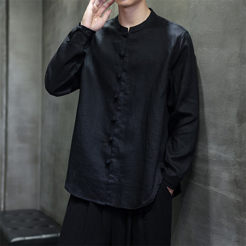风高品质纯亚麻手工盘扣长袖衬衫xz815-8619p110,男装衬衫,星座815（原A203）