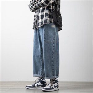 2023春新白墙木地板大码男贴布工装大口袋九分裤牛仔裤N8036-P55，男装牛仔裤，电商A082