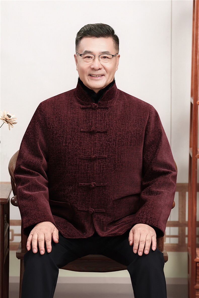 主推现货中老年婚宴喜庆唐装冬加绒可拆卸内胆爸爸爷爷风外套,男装民族服装,钱塘723