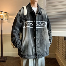 牛仔外套男韩版潮字母印花高街2023春秋新款ins宽松夹克W4618-P65，男装大码男装，星座412