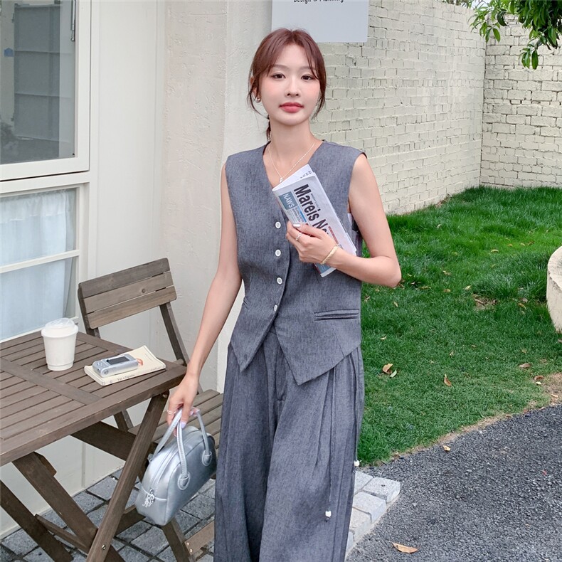 夏季阔腿裤无袖衫时尚两件套女,女装套装/套裙,浙宝069