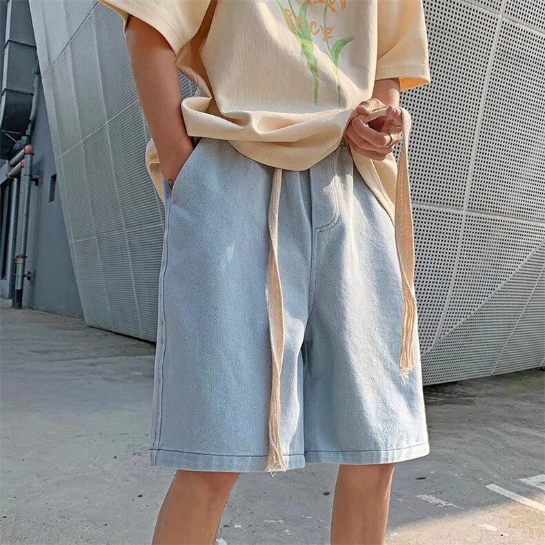 美式复古做旧直筒牛仔短裤男潮牌宽松阔腿休闲五分裤ND01P35图片