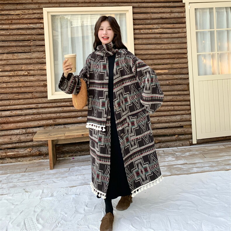 【已出货】民族风夹棉大衣配帽子围巾H9789-P235-K358,女装毛呢外套,2C110