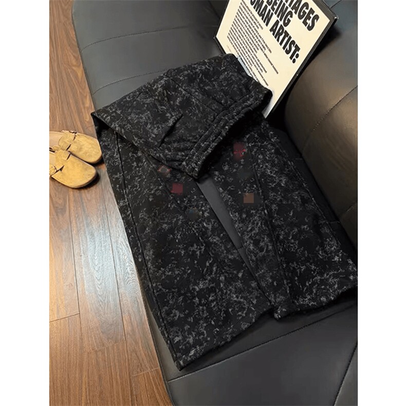 春装高品质扎染刺绣工艺弯刀卫裤男重磅复古垂感休闲运动裤阔腿裤,男装休闲裤,电商A486
