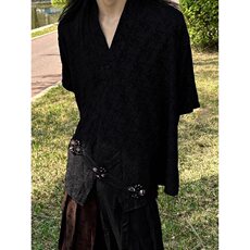 新中式风花卉刺绣短袖衬衫男夏季道袍绑带衬衣外套C567，男装衬衫，星座1116A（原606A-3）