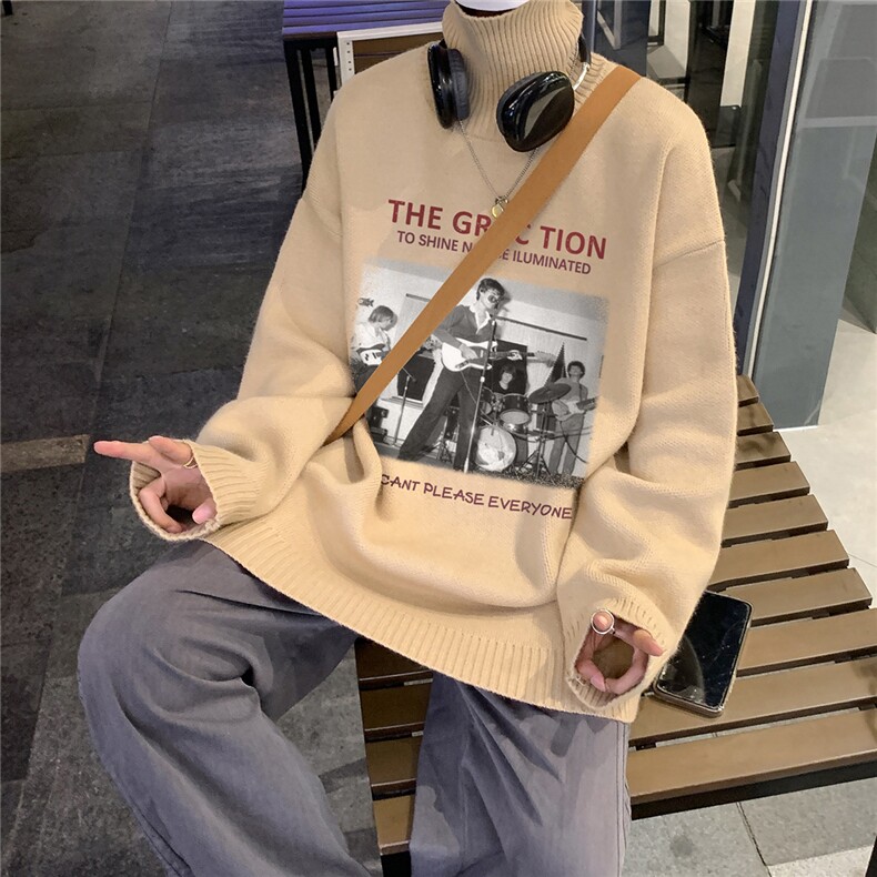 特批港风夜景个性人物印花宽松高领毛衣M971P45加绒P60控88,男装针织衫/毛衣,电商A247