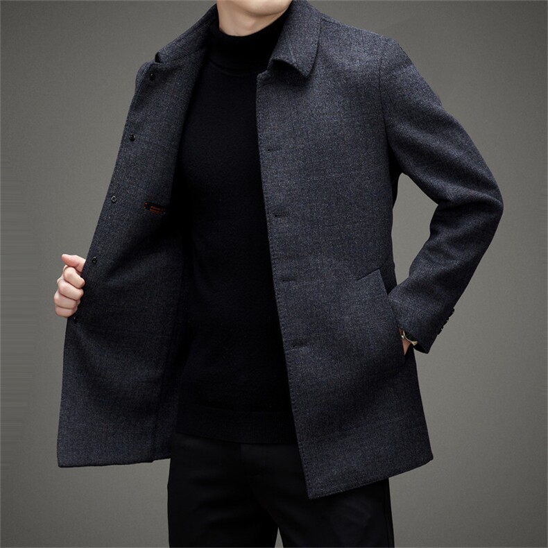 冬季男士中长款羊毛双面呢大衣中年加厚保暖上衣商务休闲男装外套，男装毛呢大衣，电商B212（原钱塘6029）
