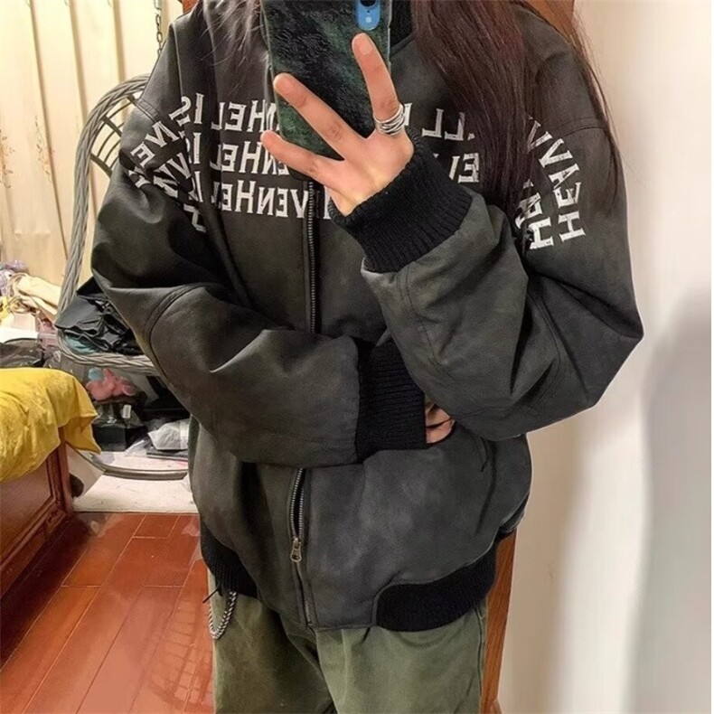 字母印花棒球服外套男女秋冬季新款美式飞行员夹克上衣AA300-P63图片