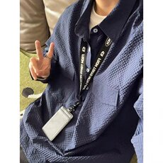 藏青色泡泡纱工装衬衫男春季设计感半开衫长袖衬衣美式Polo衫外套，男装Polo衫，星座1210-1
