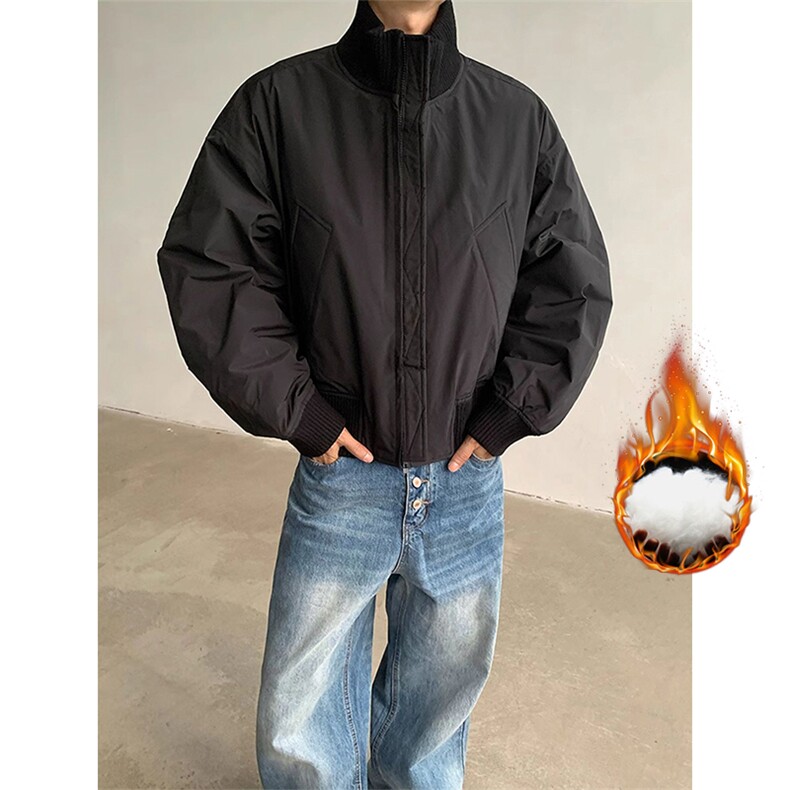 抖音得物美式潮休闲夹克春季立领纯色复古工装加厚棉服外套AMY02,男装夹克,电商A443