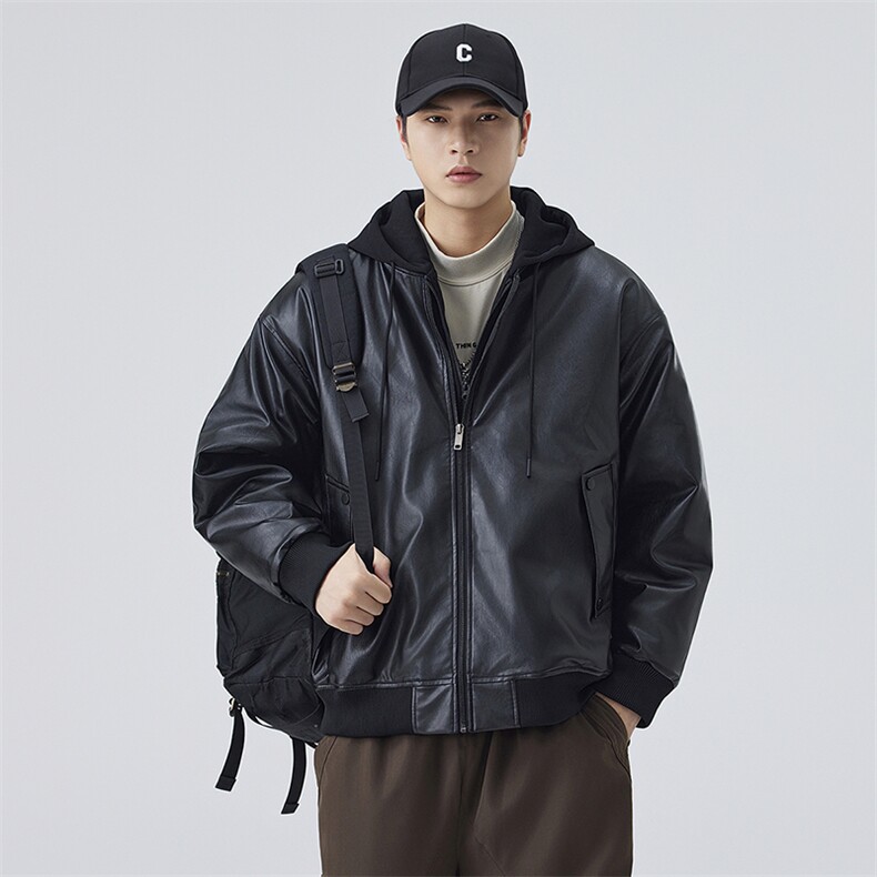 棉衣男宽松连帽加厚皮衣棉袄DSA157B-M8861-TP100，男装皮衣，电商A157B