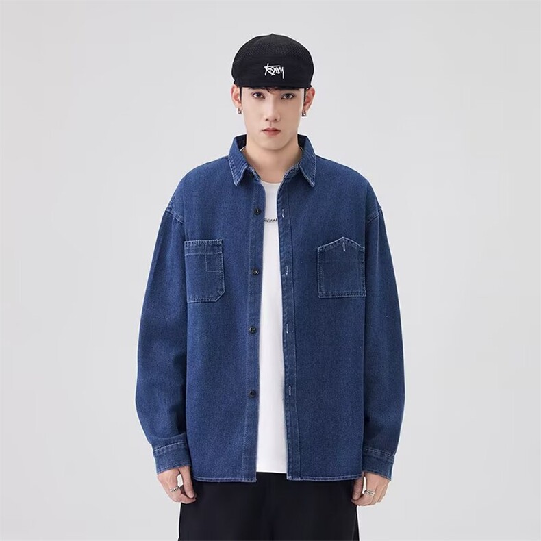 牛仔衬衫长袖男生2026新款日常百搭外套上衣衬衣纯色3266P54，男装衬衫，星座410-2