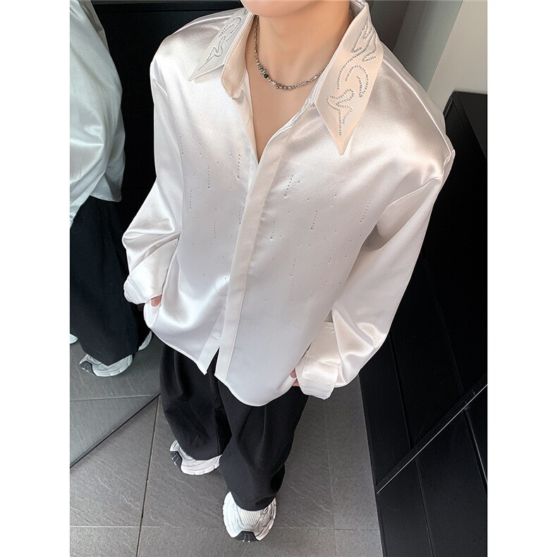 满天星衬衫男丝滑冰丝重磅烫钻长袖衬衣男士宽松春秋季CS96-P58,男装衬衫,电商C307