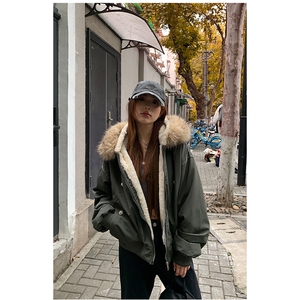 现货重磅boxy短款棉衣座山雕大毛毛领男女棉服水洗工装厚外套