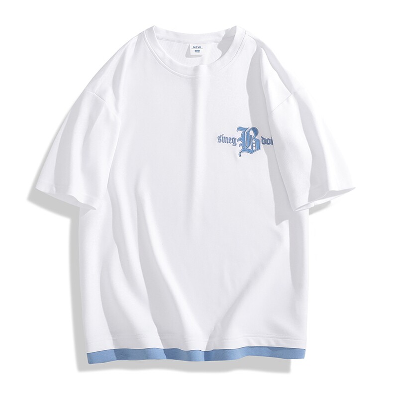 冰氧仿棉短袖日系白底夏季休闲百搭刺绣纯色男上衣TC3149-P22控48,男装T恤,星座717