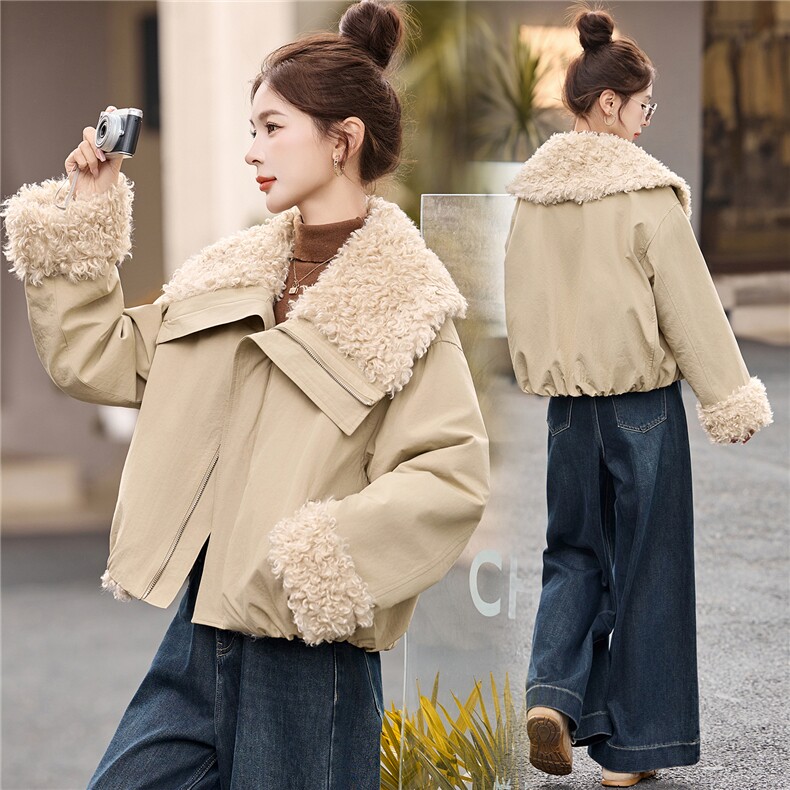 冬季新款女装2025年时尚气质休闲加厚羊羔毛外套，女装派克服，魅影