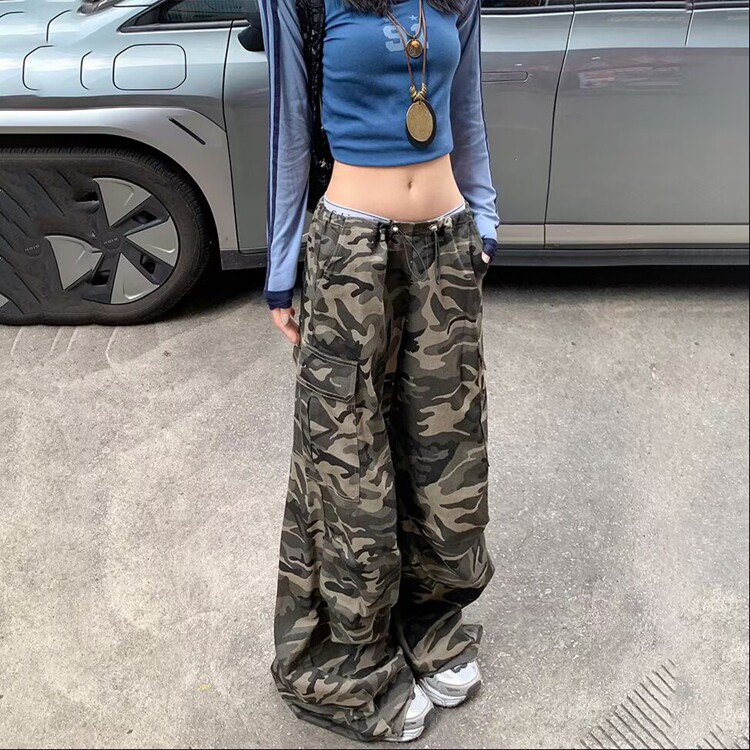辣妹高腰迷彩工装裤宽松显瘦牛仔裤女夏季休闲阔腿裤直筒裤长裤子,女装休闲裤,星座218-8