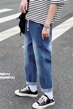 日系潮牌九分牛仔裤男宽松直筒青少年9分哈伦裤浅色3206，男装牛仔裤，星座1008
