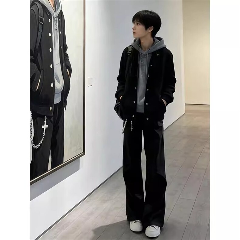 褶皱微喇裤子男春季高级感宽松西裤cleanfit垂感直筒裤LZ2288-p45,男装西裤,星座1008