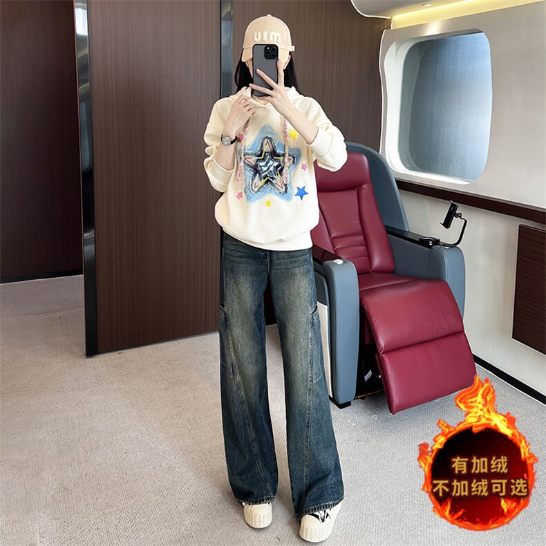 时尚潮流刺绣卫衣修身显瘦牛仔裤套装图片