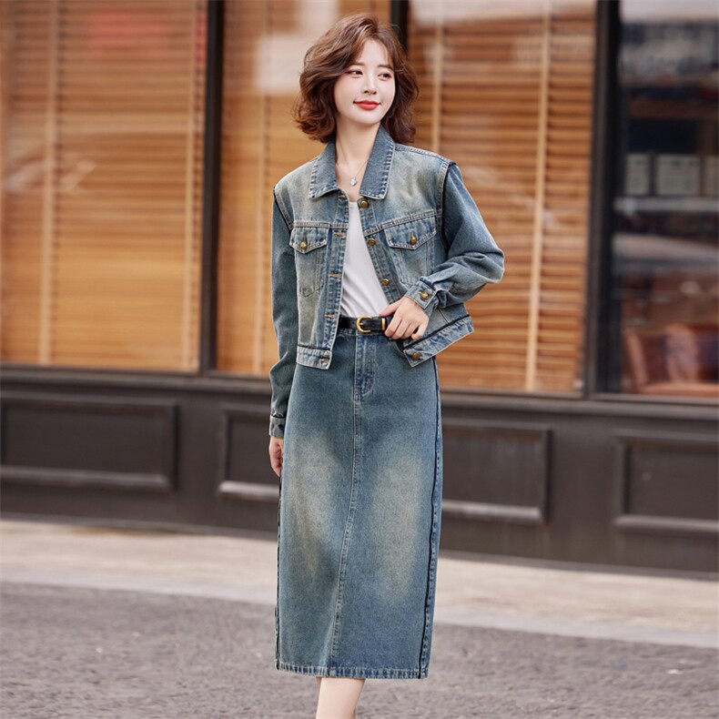 牛仔半身裙套装两件套女春秋潮2025新款高级感时尚洋气减龄时髦,女装套装/套裙,意芙