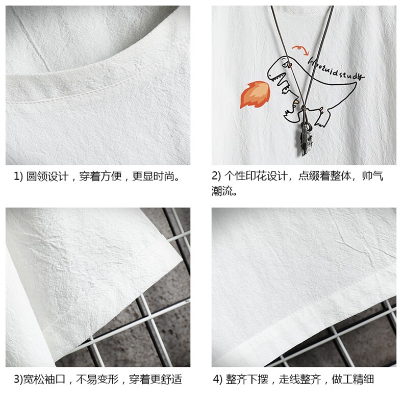 YT26040-P30亚麻短袖t恤男大码五分袖男宽松七分袖网格挂拍,男装T恤,电商A040A