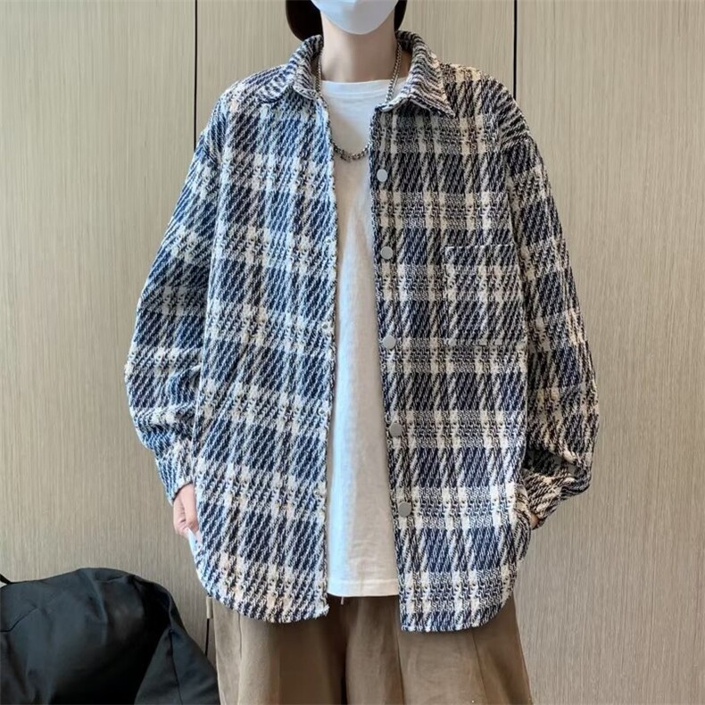 秋季青春流行男夹克文艺潮小香风格子外套 J567 P55图片