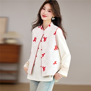 现货春季新款新中式小马刺绣两面穿立领马甲+刺绣缎面衬衫两件套，女装套装/套裙，宝儿家