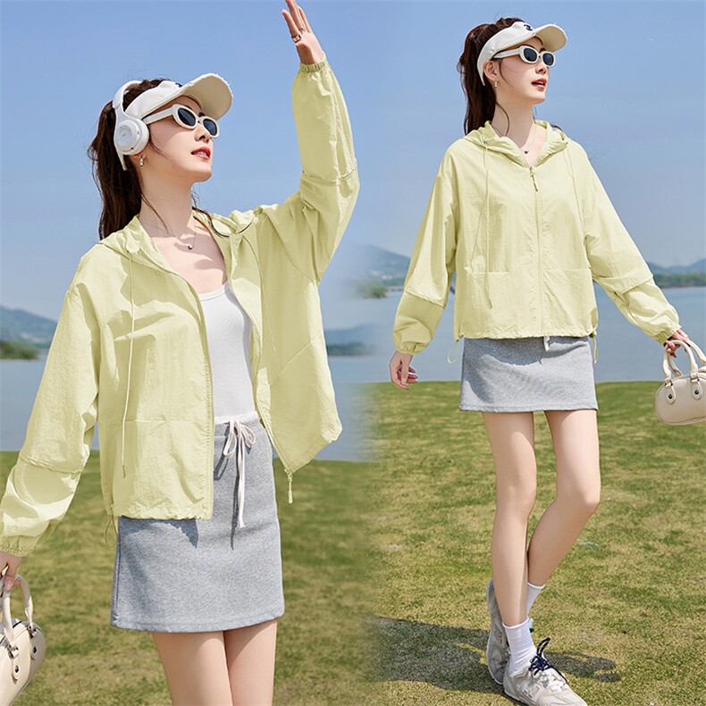 时尚防晒衣女夏季2025新款宽松休闲防晒服连帽户外透气开衫薄外套,女装防晒衣,以桐
