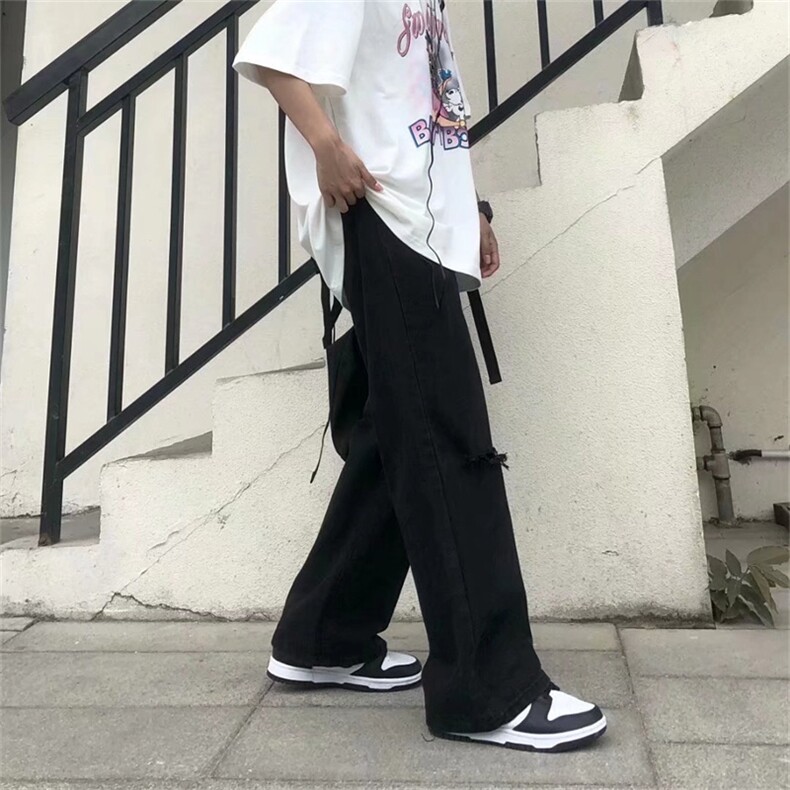 高街膝盖破洞牛仔裤男潮牌大码阔腿裤春秋宽松直筒裤子GN065-P40,男装牛仔裤,星座1008