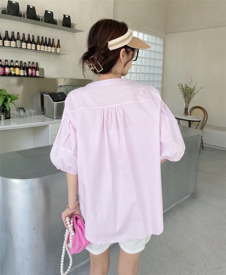夏季新款亮色圆领衬衫，女装衬衫，艾绮雪影