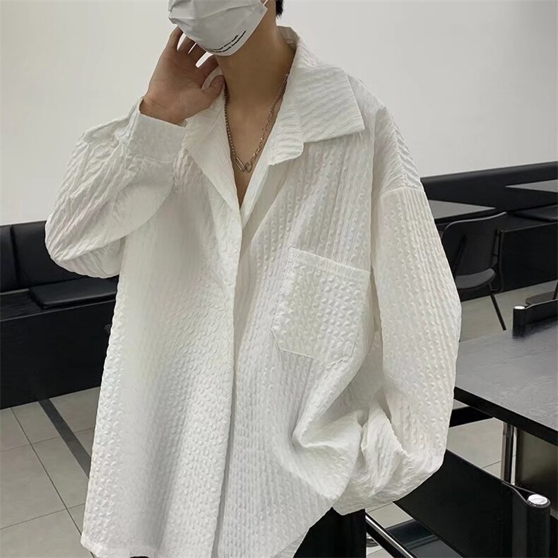 高级感炸街衬衫宽松慵懒垂质感薄款酷盐系外套男薄款LC53P35,男装衬衫,星座1116-2