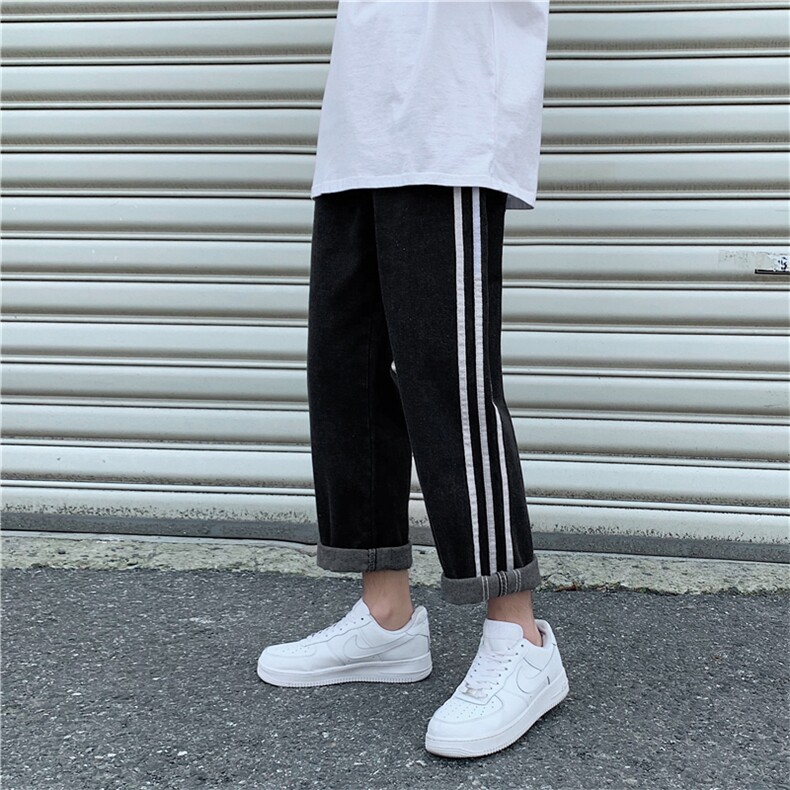 牛仔裤男直筒宽松潮流百搭韩版港风坠感阔腿帅气九分裤NZ301-P35，男装牛仔裤，星座1008-2