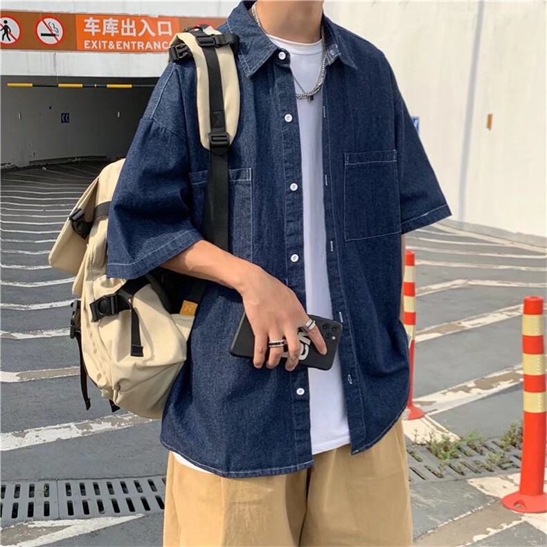 夏季薄款牛仔衬衫男短袖休闲港风百搭韩版FC05P38,男装衬衫,星座1116-2