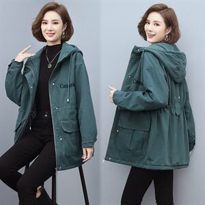 2020冬季新款中长款刺绣加绒加厚派克服连帽保暖舒适外套图片
