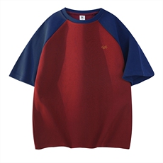 酒红拼藏青袖
