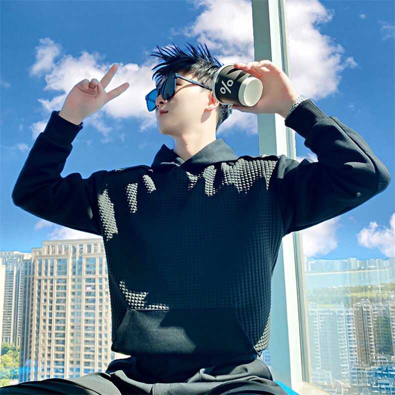 AW132/P78控108秋季社会小伙华夫格连帽金属打底卫衣男,男装T恤,星座305B-1