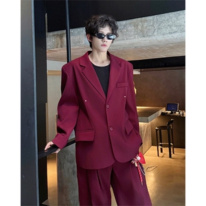 韩版休闲西装套装外套高级痞帅宽松韩版自带垫肩西服外套套装图片