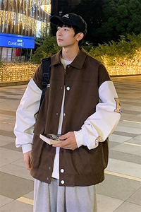 JK808 P68港风拼接翻领百搭休闲宽松夹克外套男图片