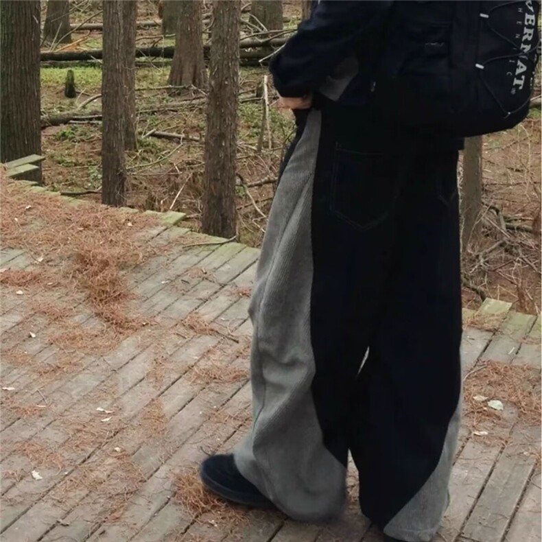 2026秋冬新款男士拼色灯芯绒弯刀裤青年百搭宽松休闲裤痞帅哈伦裤,男装休闲裤,星座506A