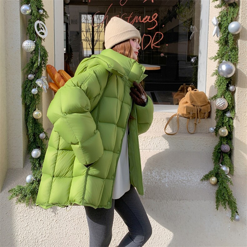 韩系chic绿色连帽泡芙羽绒服女冬超火好看高级小众漂亮加厚短外套,女装羽绒服,2C011