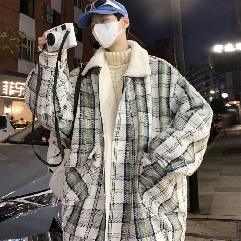 羊羔毛加绒加厚棉服外套男冬季百搭情侣棉衣M166P105控148,男装棉衣,电商A157