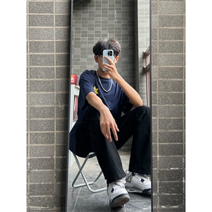 水泥灰微喇牛仔裤男女夏季美式高街vibe直筒裤子高腰显瘦弯刀长裤图片