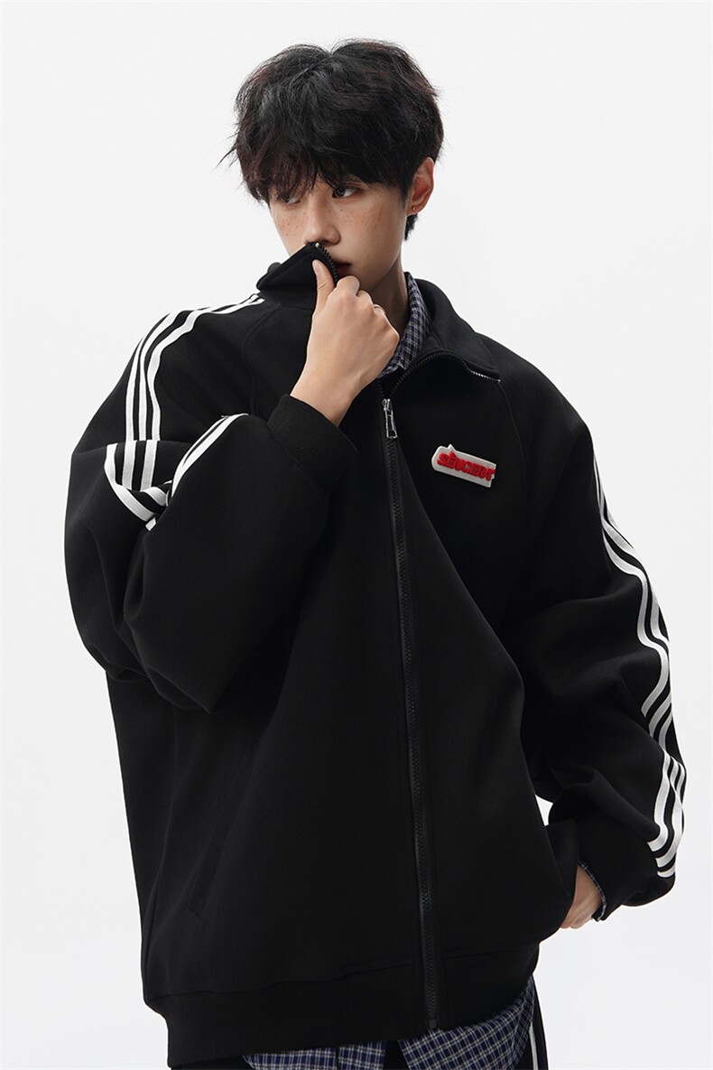 8XL-M条纹撞色开衫新年红卫衣运动套装潮牌运动服校园风TZ114P118,男装休闲套装,电商D206-1