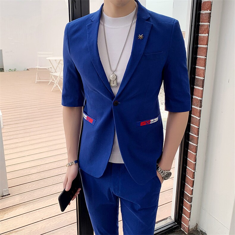 夏季七分袖西装套装男中袖西服袖九分裤A470-TZ03,男装西服套装,电商A207