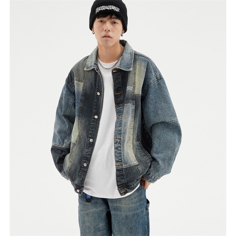 男道日系春秋设计感撞色牛仔外套男潮牌美式宽松休闲青年工装夹克，男装工装外套，星座1210-1