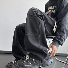 美式高街潮流拼接松紧腰复古水洗宽松牛仔裤B315-K24273-p55控78，男装牛仔裤，电商B315